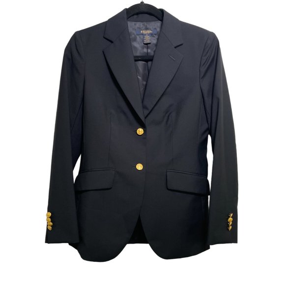 Brooks Brothers x Loro Piana Navy Blue Gold Button Nautical Wool Blazer Sz 2 XS